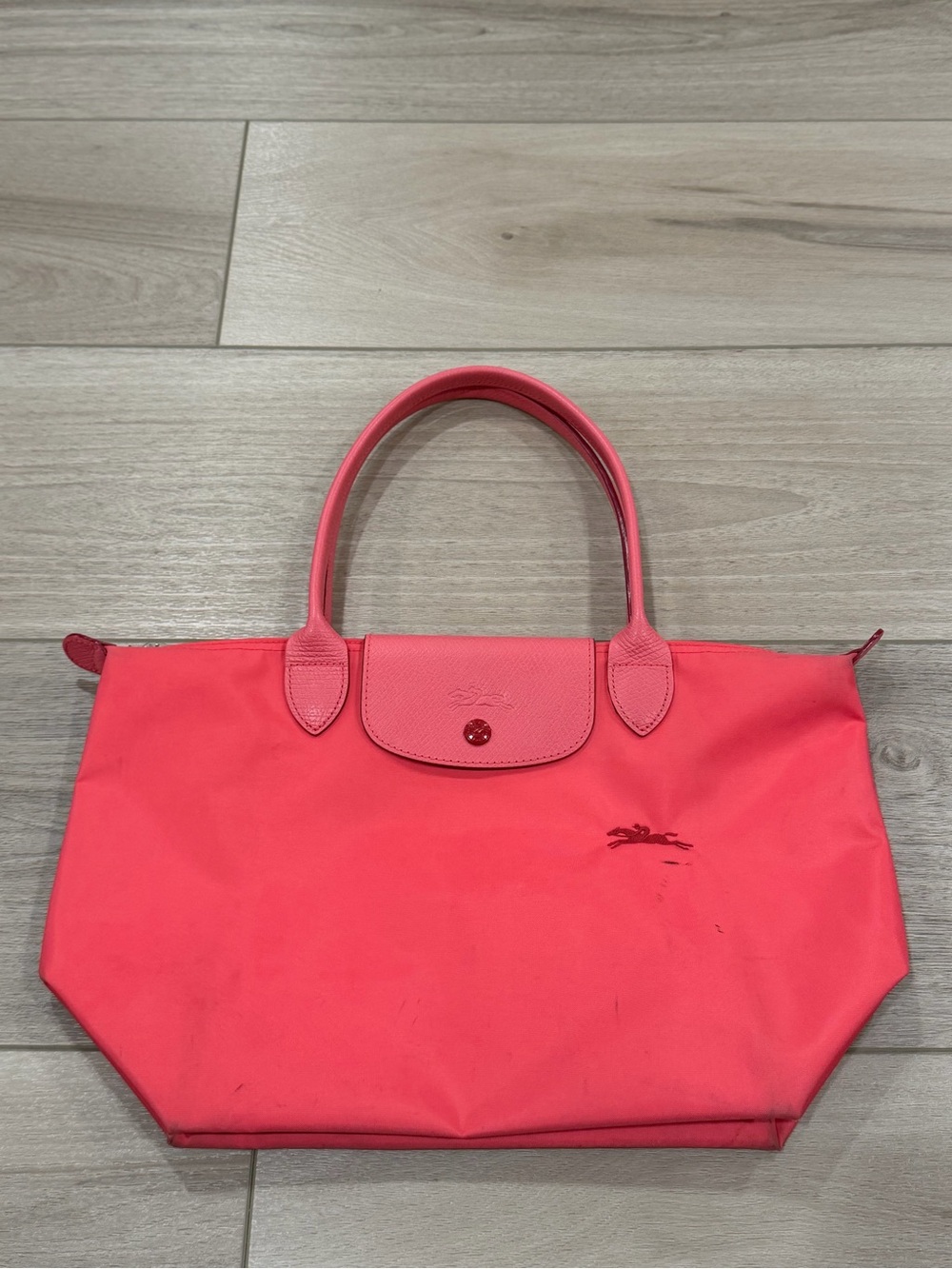 LONGCHAMP Medium Le Pliage Club Leather Trim Tote Bag, POMEGRANTE, MSRP $155